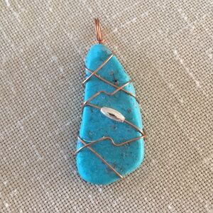 Turquoise Stone Pendant with Copper Wire Wrap